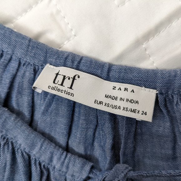 NWOT ZARA Oversize Chambray Top w/ Tassels & Balloon Sleeves, Size XS - Picture 7 of 10